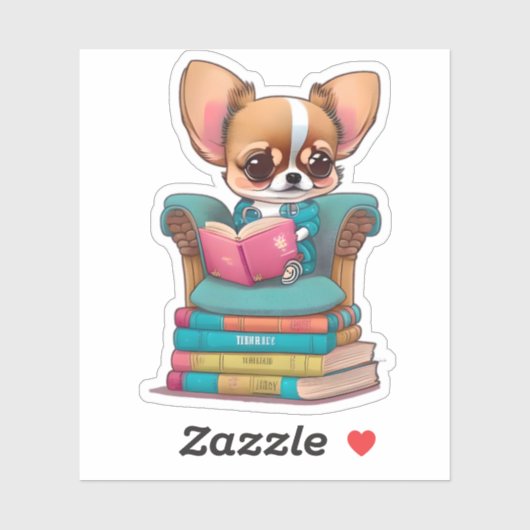 Een Chihuahua puppy die een boek leest Sticker (Vel)