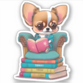 Een Chihuahua puppy die een boek leest Sticker (Voorkant)