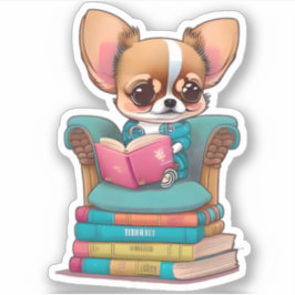 Een Chihuahua puppy die een boek leest Sticker