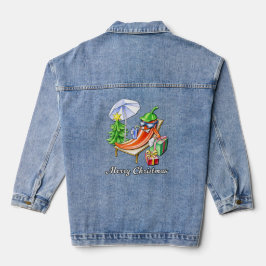 Een chili vrolijke kerst onder zonnescherm en boom denim jacket