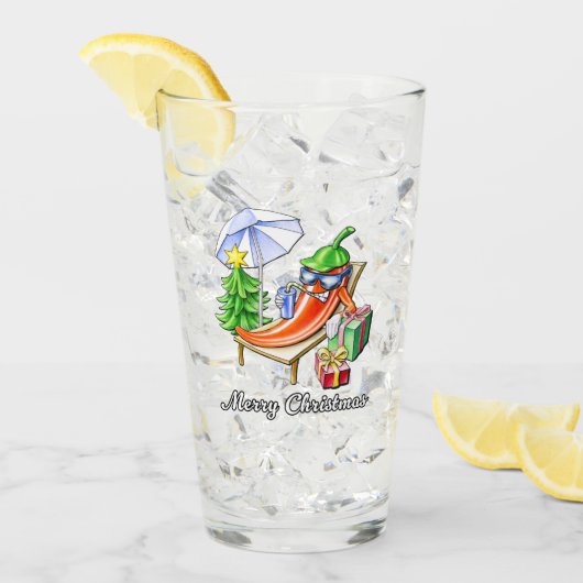 Een chili vrolijke kerst onder zonnescherm en boom glas (Voorkant ijs)