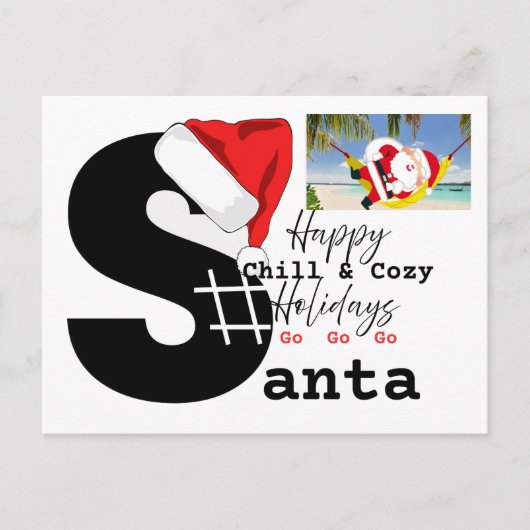 Een Chill & Cosy Santa op een strand & spel letter Briefkaart (Voorkant)