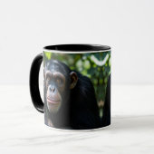 Een chimpansee bindt je recht in je ogen. mok (Voorkant links)