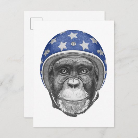 Een chimpansee-motorfietser briefkaart (Voorkant / Achterkant)