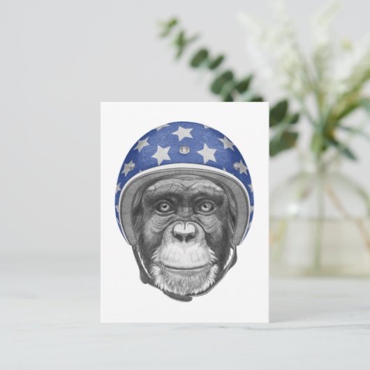 Een chimpansee-motorfietser briefkaart (Staand voorkant)