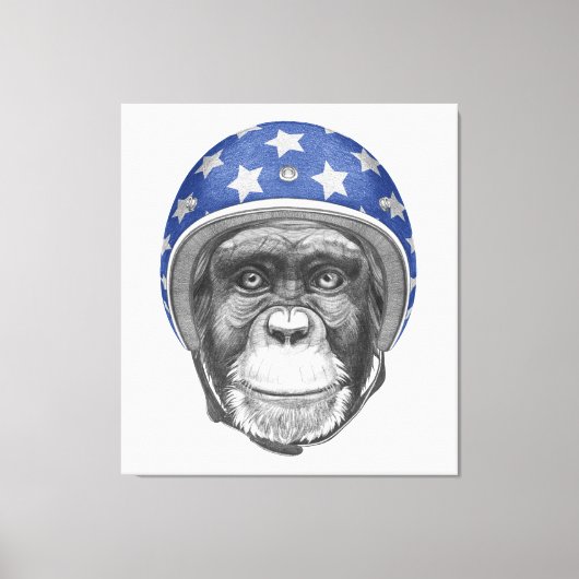 Een chimpansee-motorfietser canvas afdruk (Voorkant)