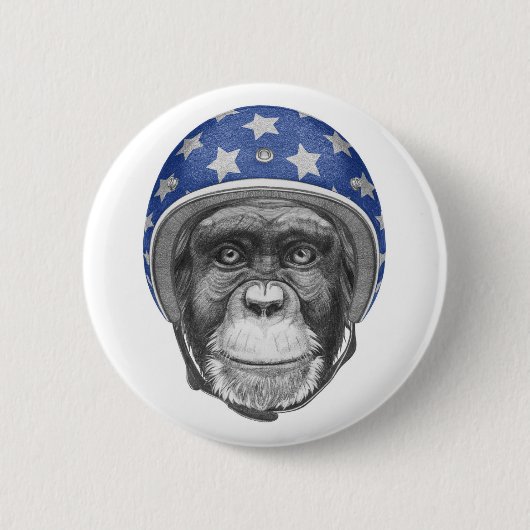 Een chimpansee-motorfietser ronde button 5,7 cm (Voorkant)