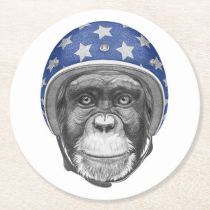 Een chimpansee-motorfietser ronde kartonnen onderzetter