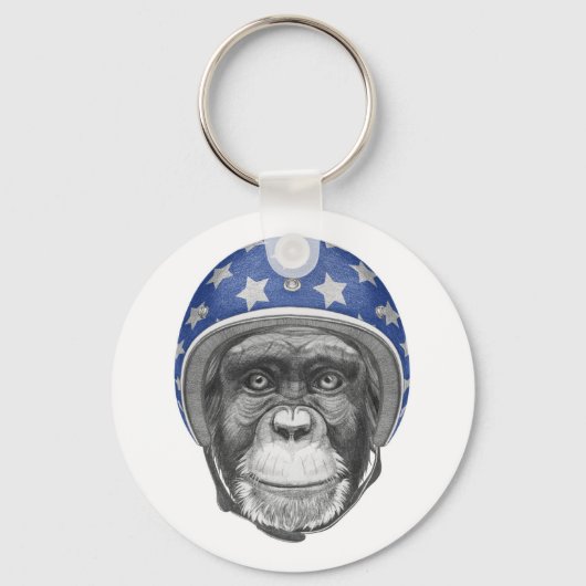 Een chimpansee-motorfietser sleutelhanger (Voorkant)