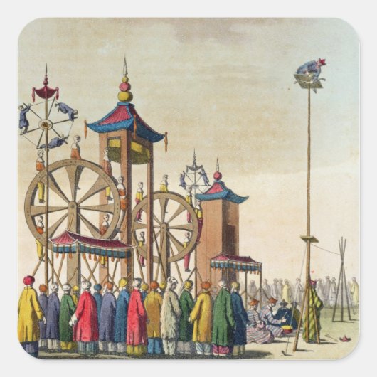 Een Chinees circus, illustratie van Le Costume An Vierkante Sticker (Voorkant)