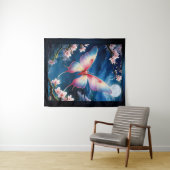 Een Chinese maanmot die tussen kersenbloesems vlie Wandkleed (In Situ (horizontaal))