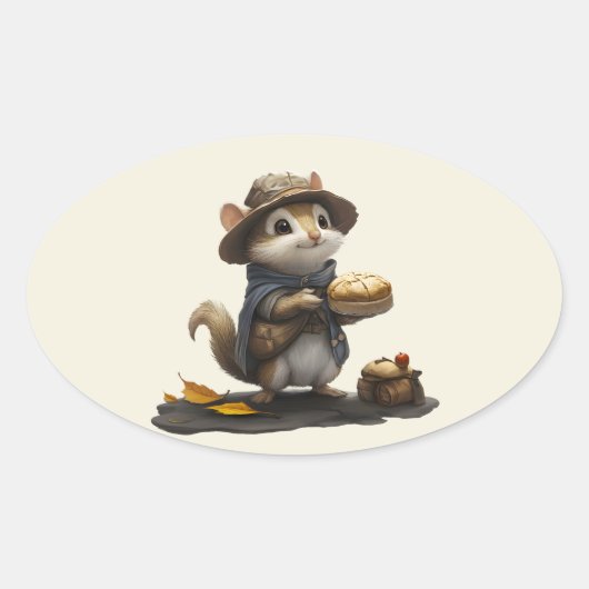 Een Chipmunk uit het oude blok Ovale Sticker (Voorkant)