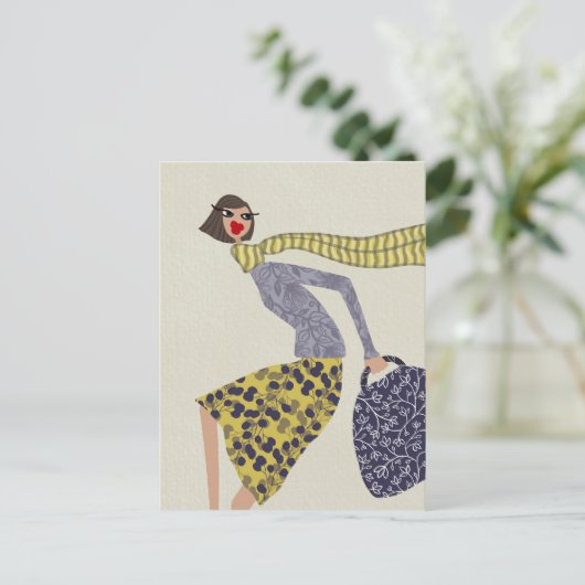 Een chique Herfst winderige dag Mode illustratie Briefkaart (Staand voorkant)