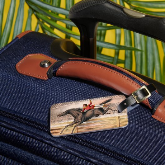 Een circusartiest die op een springpaard rijdt bagagelabel (Voorkant Insitu 3)