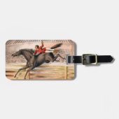 Een circusartiest die op een springpaard rijdt bagagelabel (Voorkant horizontaal)