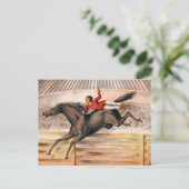 Een circusartiest die op een springpaard rijdt briefkaart (Staand voorkant)