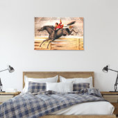 Een circusartiest die op een springpaard rijdt canvas afdruk (Insitu (Slaapkamer))