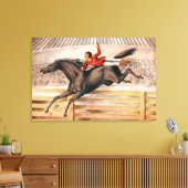 Een circusartiest die op een springpaard rijdt canvas afdruk (Insitu (Woonkamer))