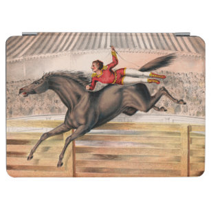 Een circusartiest die op een springpaard rijdt iPad air cover