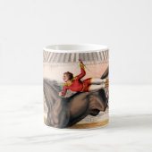 Een circusartiest die op een springpaard rijdt koffiemok (Center)