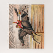 Een circusartiest die op een springpaard rijdt legpuzzel (Verticaal)