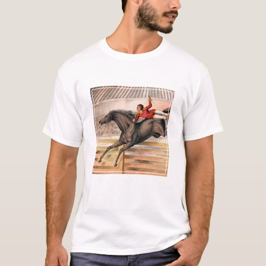 Een circusartiest die op een springpaard rijdt t-shirt (Voorkant)