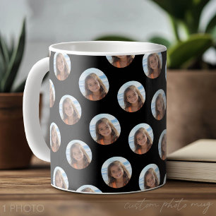 Eén cirkel foto met zwart koffiemok