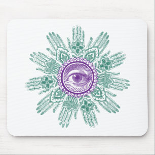 Een cirkel van handen en een oog muismat