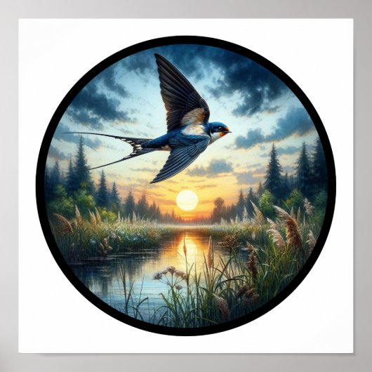 Een cirkelvormig 3D-Afbeelding van een boomzwaluw Poster (Voorkant)
