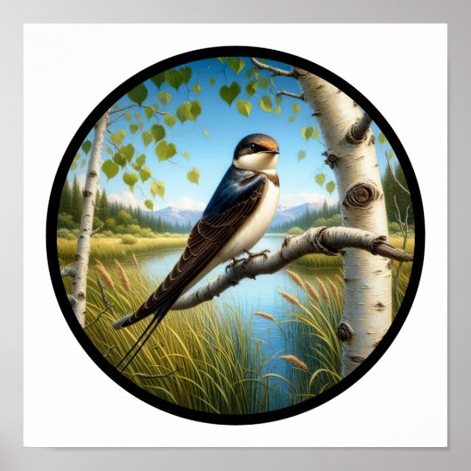 Een cirkelvormig 3D-Afbeelding van een Perched Tre Poster (Voorkant)