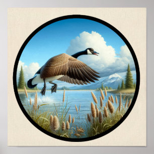 Een cirkelvormig 3D-beeld van een mooie Canadese g Poster
