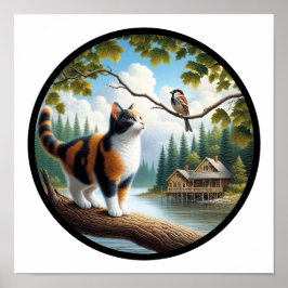 Een cirkelvormig 3D-beeld van een mooie schildpadk Poster