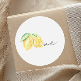 Eén citroen eerste verjaardag citrus ronde sticker
