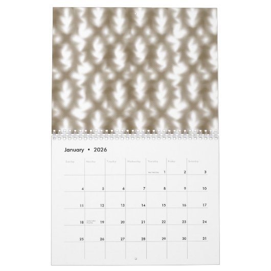 Een close-up uitzicht van een kriskras gaasrooster kalender (Jan 2026)