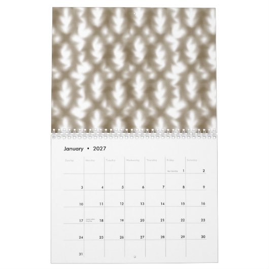 Een close-up uitzicht van een kriskras gaasrooster kalender (Jan 2027)