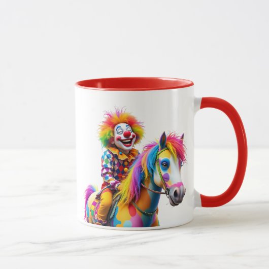 Een clown en een veelkleurig paard. mok (Rechts)