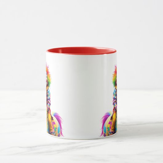 Een clown en een veelkleurig paard. mok (Midden)