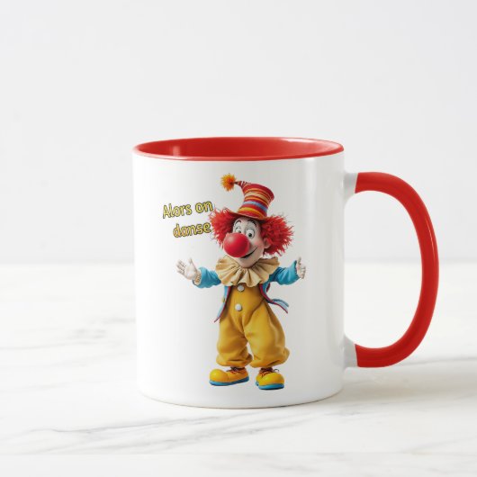Een clown nodigt je uit te dansen. mok (Rechts)