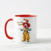 Een clown nodigt je uit te dansen. mok (Links)