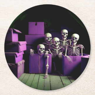 Een cluster van Spooky Skeletons in paarse! Onderz Ronde Kartonnen Onderzetter