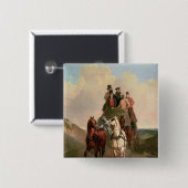 Een coach en vier op een open weg vierkante button 5,1 cm (Voorkant /achterkant)
