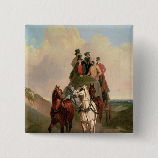 Een coach en vier op een open weg vierkante button 5,1 cm (Voorkant)