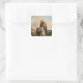 Een coach en vier op een open weg vierkante sticker (Tas)