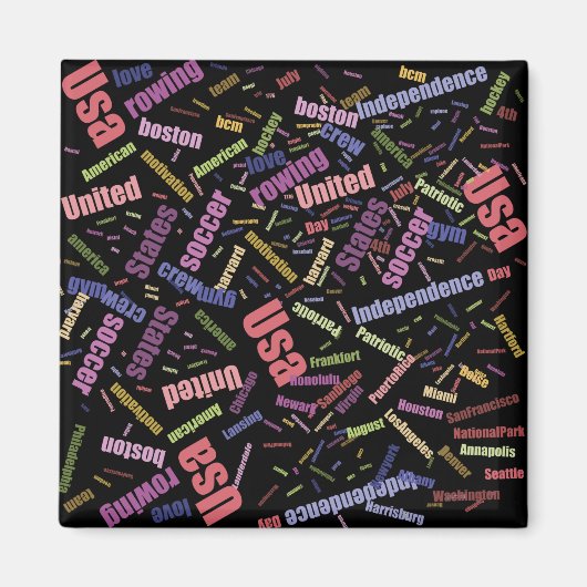 Een collectie van gekleurde woorden die Americ bes Magneet (Voorkant)