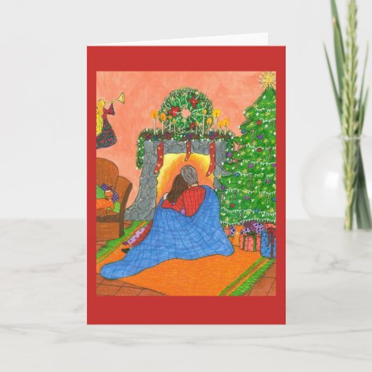 Een comfortabele Kerstkaart met Kat Feestdagen Kaart (Voorkant)