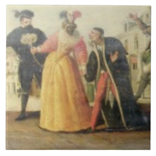 Een Commedia Dell Arte-groep voor een renaissance Tegeltje