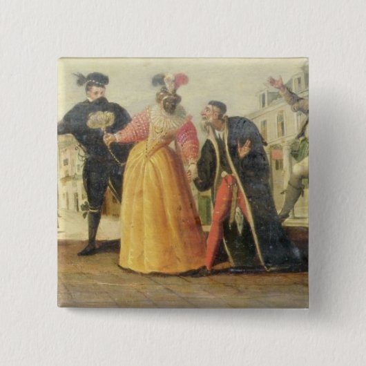 Een Commedia Dell Arte-groep voor een renaissance  Vierkante Button 5,1 Cm (Voorkant)
