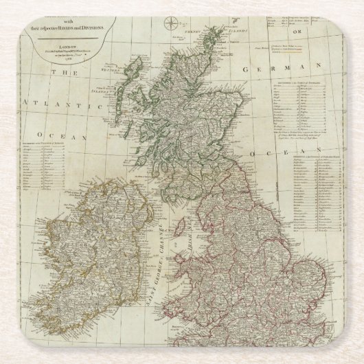 Een complete kaart van de Britse eilanden Kartonnen Onderzetters (Voorkant)