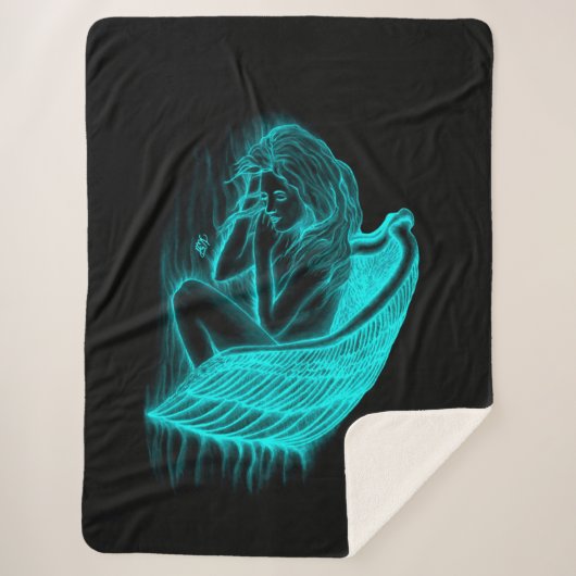 Een conengel met slaap, zwart en groen ontwerp sherpa deken (Voorkant)