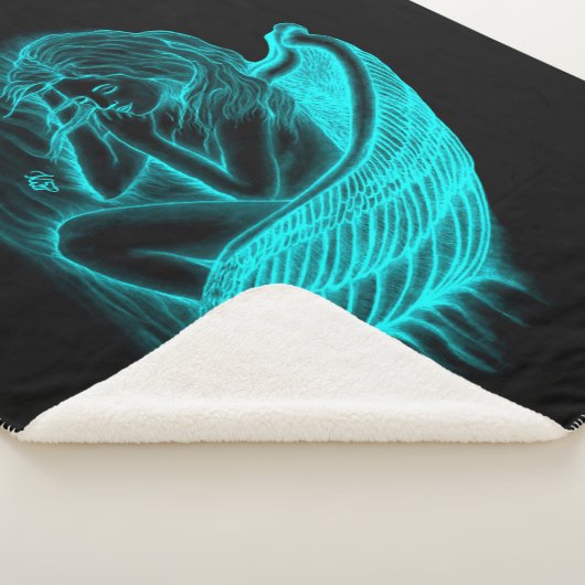 Een conengel met slaap, zwart en groen ontwerp sherpa deken (3/4)